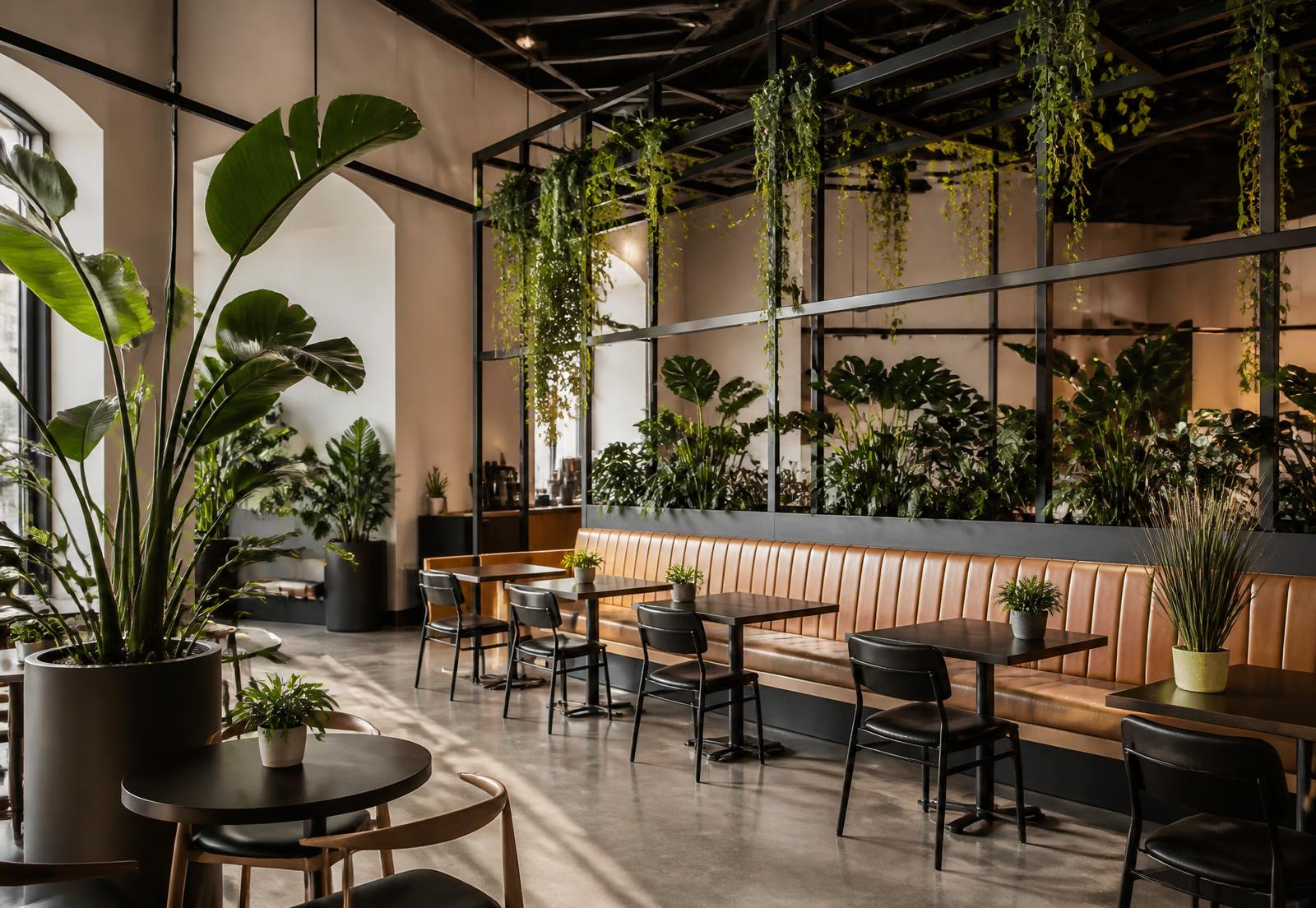 Wide view of a commercial interior with a professional indoor plant installation